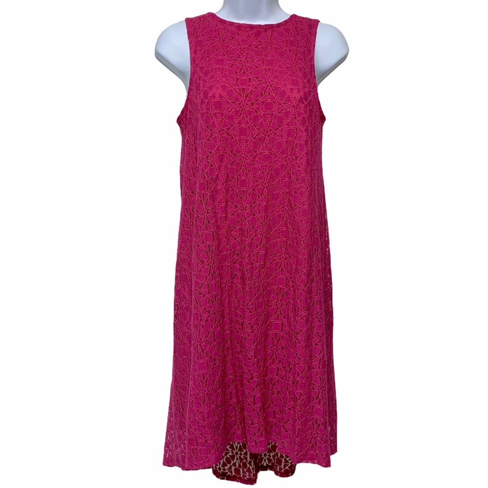 APT 9 Dress Fuchsia Pink Sleeveless Lace Lined High-Low Swing size 2 Y2K